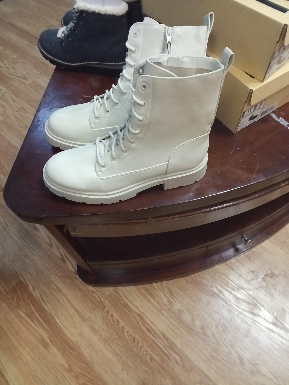 Women's Lace-Up Combat Boots in Off-White